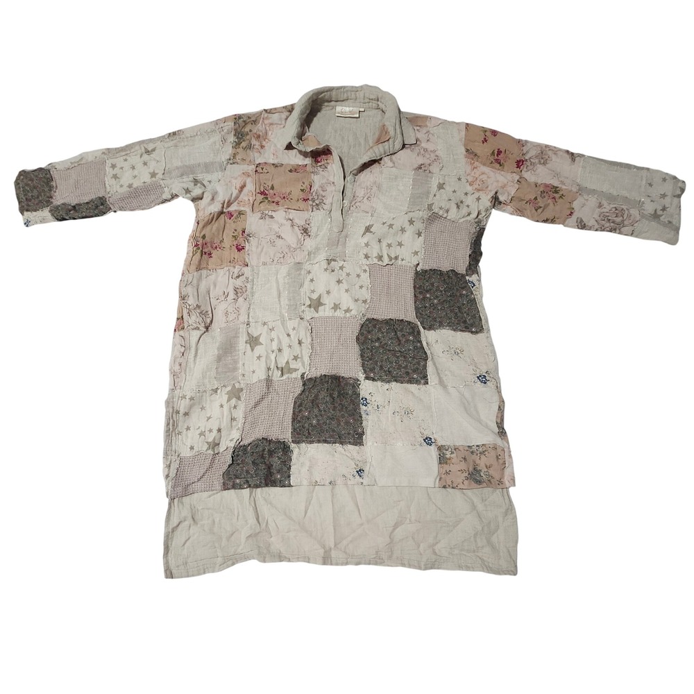 Paper Lace OS Cottagecore Patchwork Tunic Top Boho Shabby Chic High Low Beige